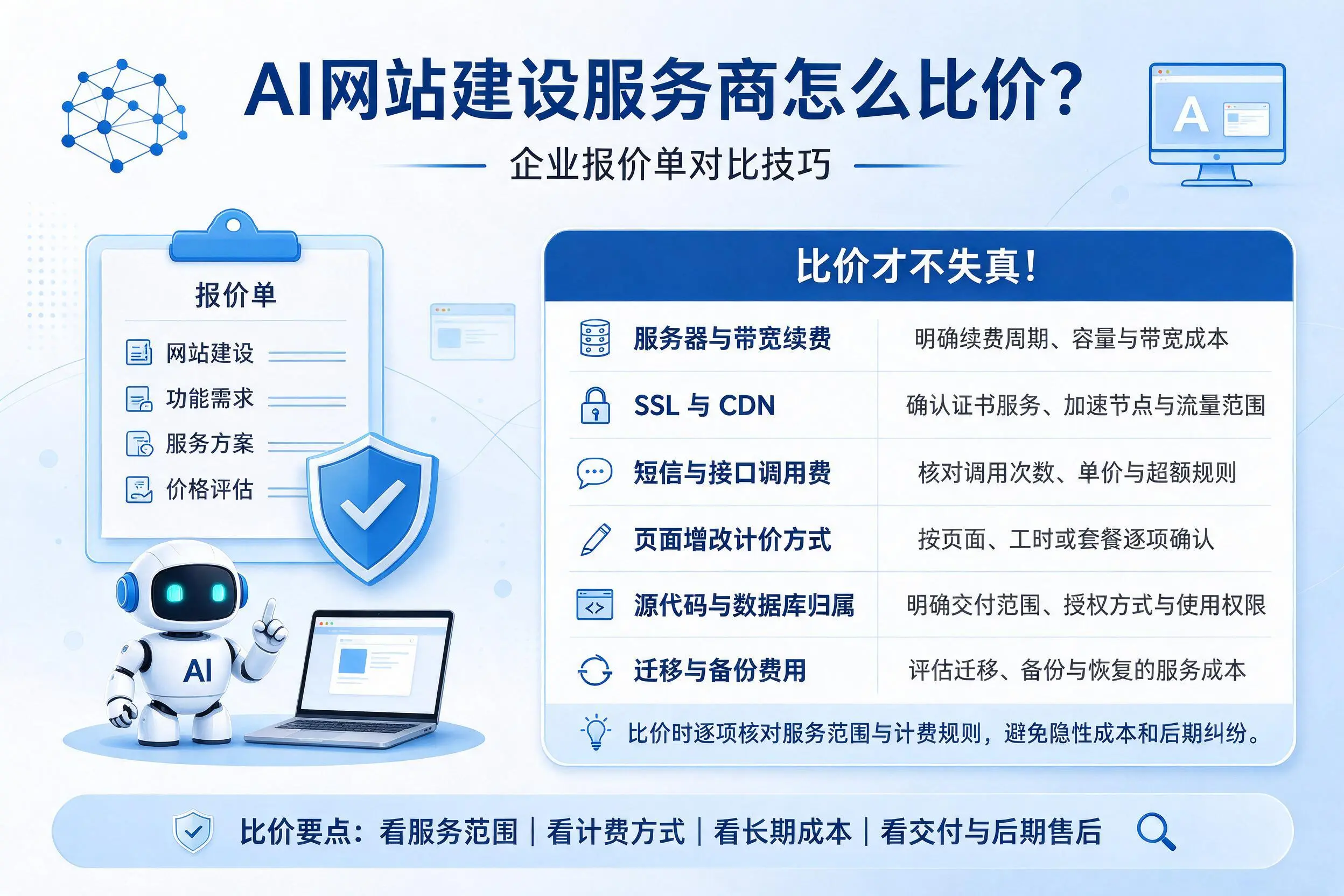 AI网站建设服务商怎么比价？扬州企业报价单对比技巧